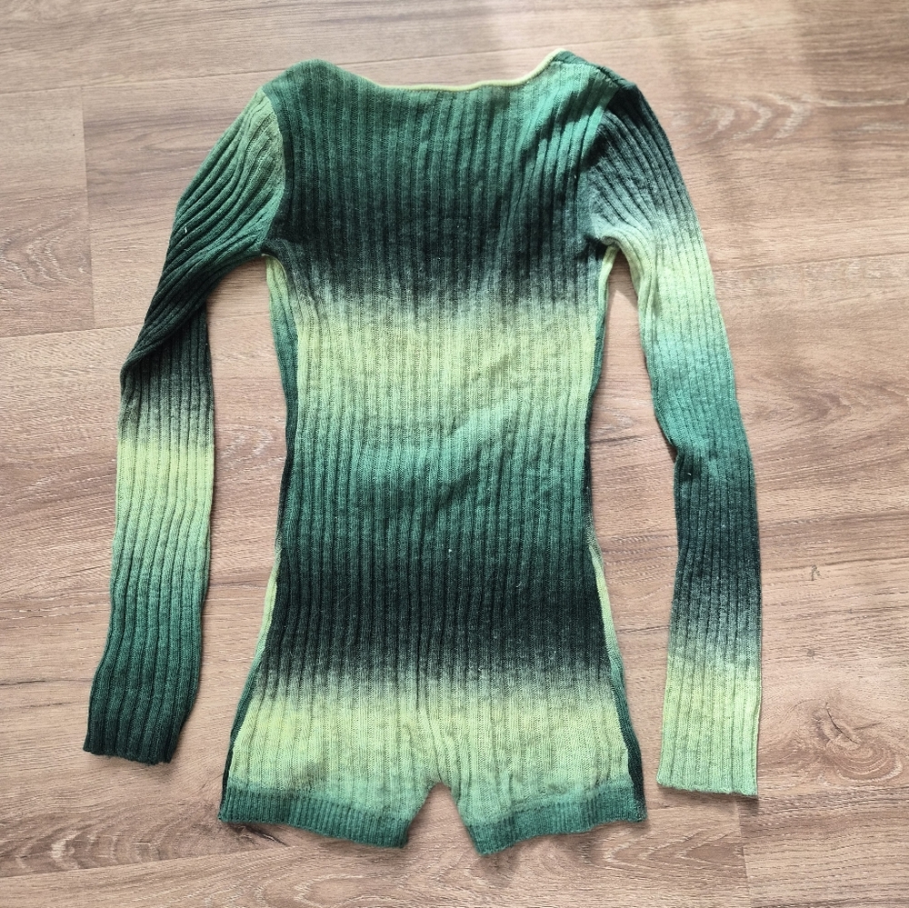 bec + bridge Alana Knit Wool Blended Green Gradient Ribbed Bodysuit Romper XS - Picture 9 of 10